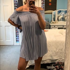 UO blue&white striped off the shoulder dress!